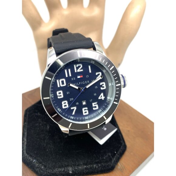 Tommy Hilfiger Men's Watch 1791661 Quartz Blue Dial Black Rubber Strap 46mm - Picture 13 of 14